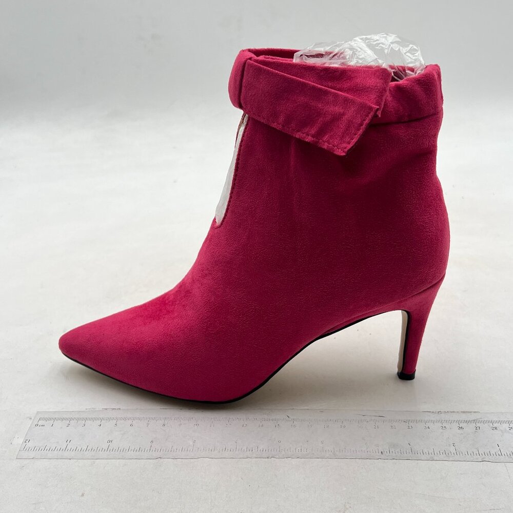 XYD Fuchsia Pointed Toe Ankle Booties Dress High Heels Cute Bow for Women